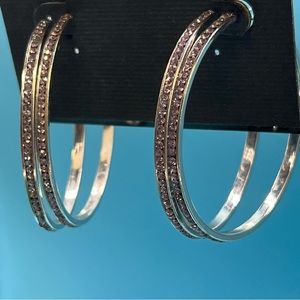 3/$20 Two pairs silver tone with lavender stones hoop earrings